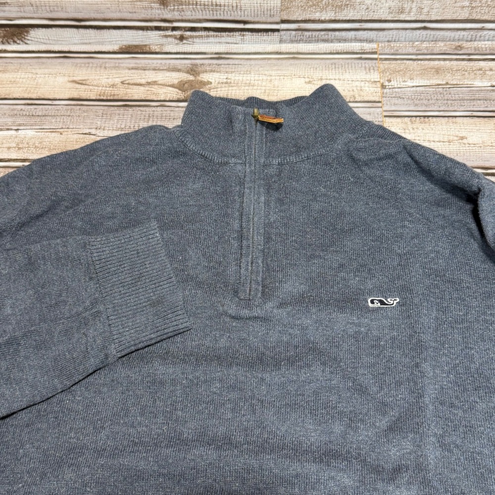 Vineyard Vines Quarter Zip Pullover Sweater Mens Medium Blue Cotton Ribbed Logo